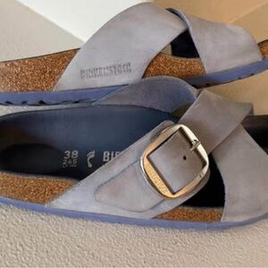 Birkenstock Women's Gray Mules with Silver Buckle